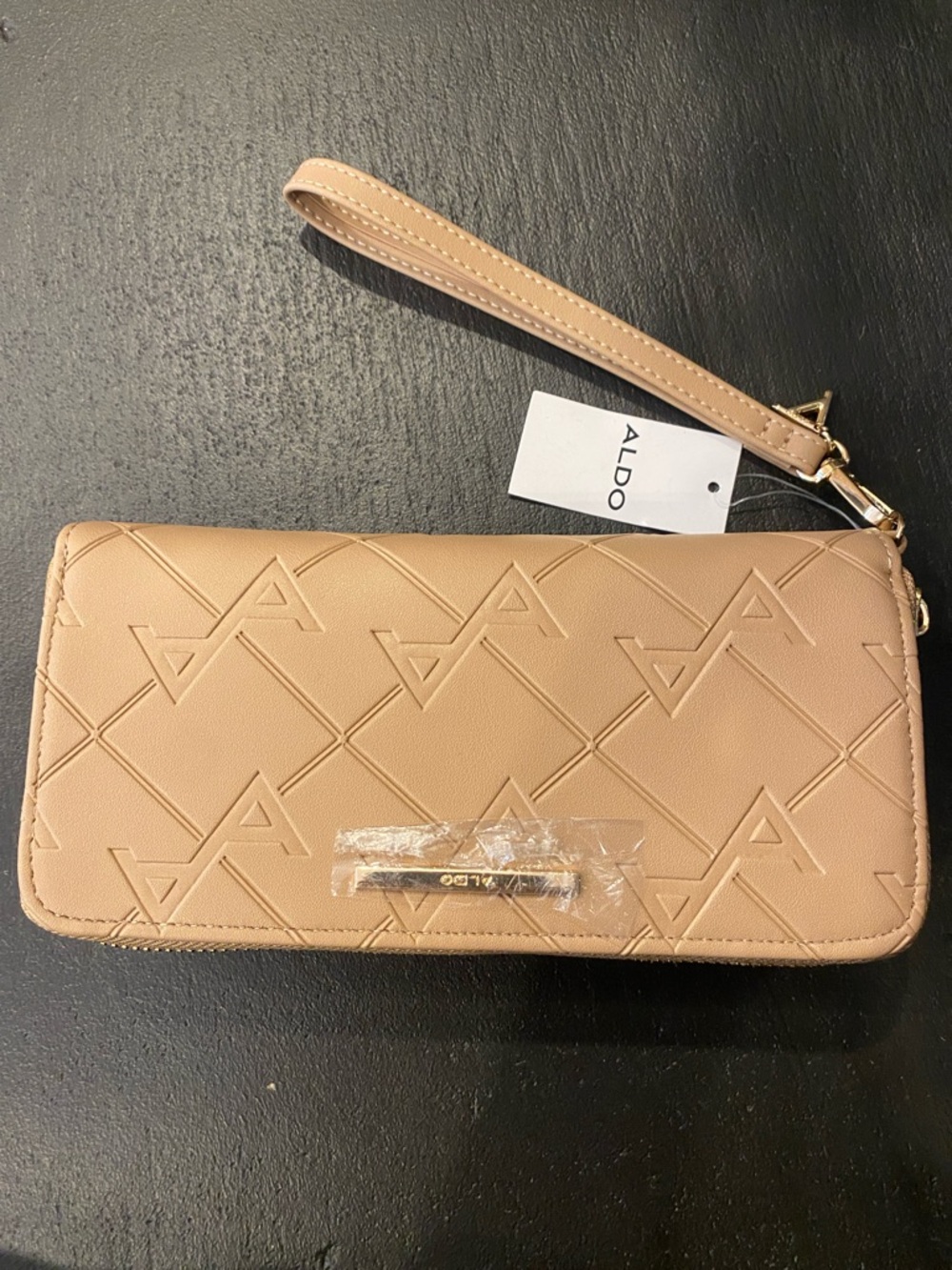 ALDO Embossed Logo Wristlet in Nude Beige NWT